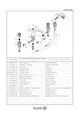 Technische Zeichnung einer Kludi 4-Loch-Wasserarmatur mit versenkbarer Handbrause. Teile und Bezeichnungen sind numeriert. Diagramm zeigt Komponenten und Montageanweisungen.